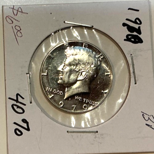 1970-S Kennedy 40% SILVER Half Dollar 50C DCAM Proof Coin Old Flip With Writing