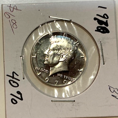 1970-S Kennedy 40% SILVER Half Dollar 50C DCAM Proof Coin Old Flip With Writing