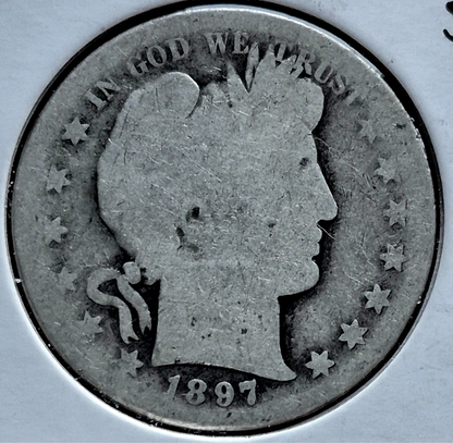 1897 S Barber 90% Silver Half Dollar AG About Good 50c Coin Scarce Collectable