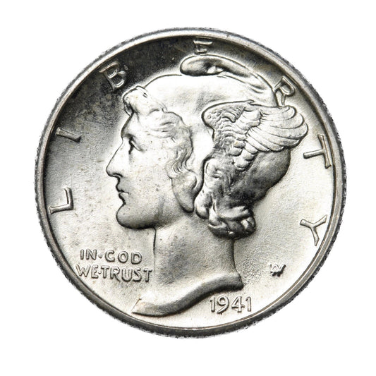 1941 D Mercury Dime BU Brilliant Uncirculated 90% Silver 10c FSB White Coin