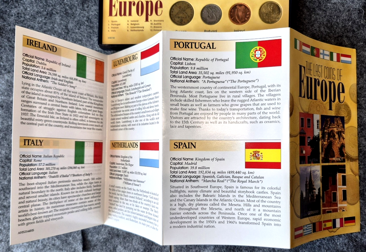 The Last Coins of Europe 12 Coin Set American Historic Society COA Box Pre-Euro