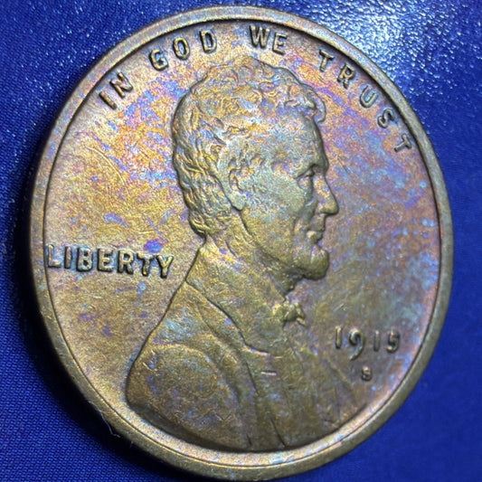 1915-S Lincoln Wheat Cent, BU, Toned Red Brown, San Francisco