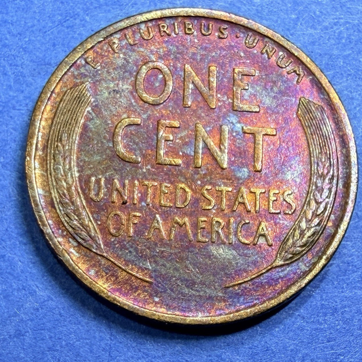 1909 Lincoln Wheat Cent 1C AU Rainbow Toned Philadelphia Mint US Coin