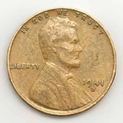 1941 D Lincoln Cent FINE (F) Circulated Condition Copper Penny EARLY Denver Mint