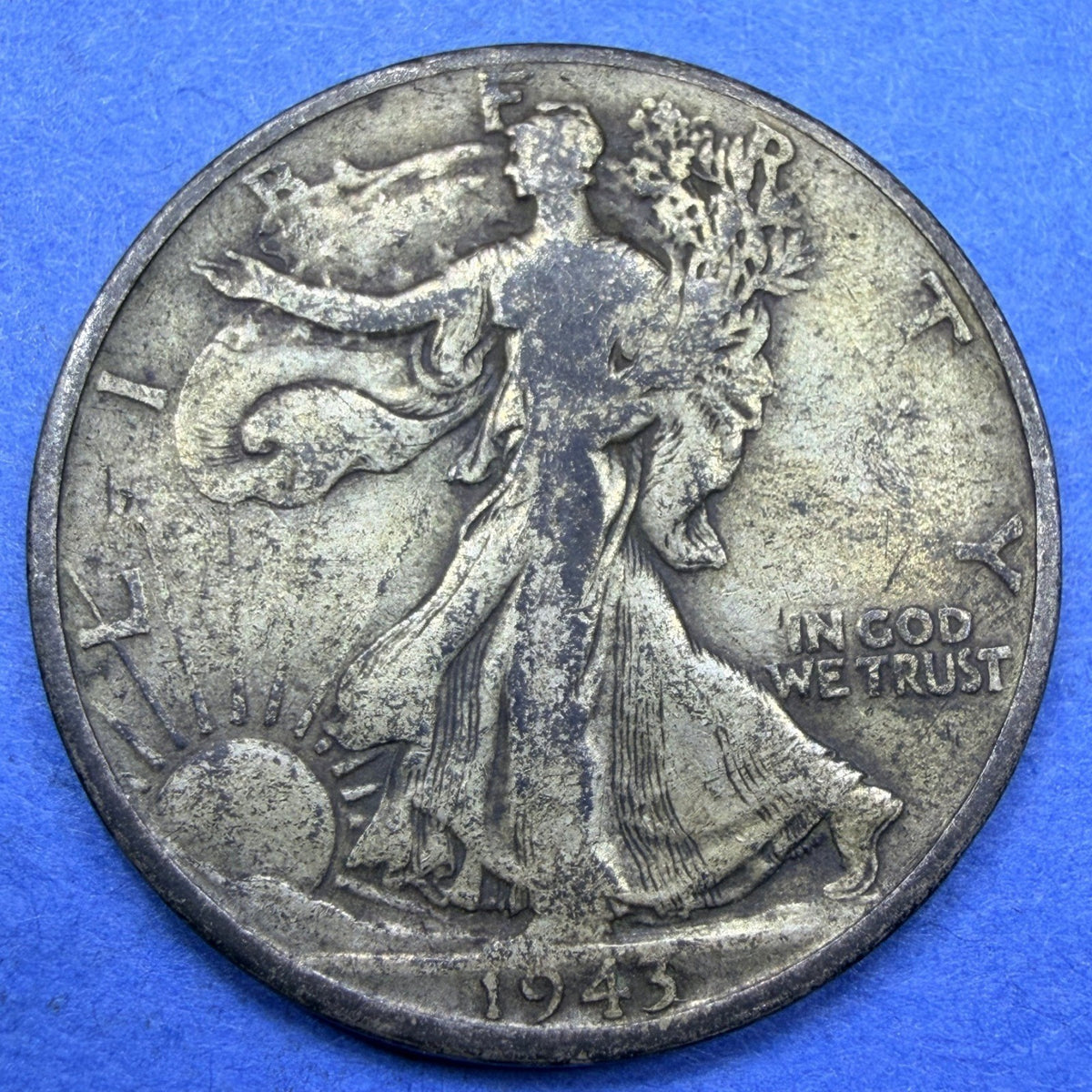 1943 Walking Liberty Half Dollar 50C VF 90% Silver Golden Toned WWII Era Coin