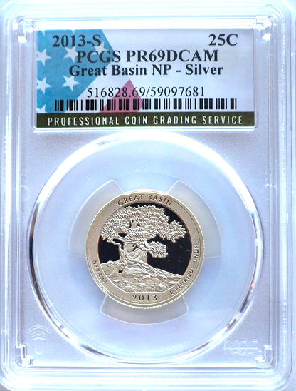 2013 S National Parks 5 Coin Silver Quarter Set PCGS PR69DCAM Special Flag Label
