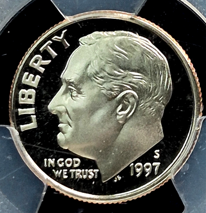 1997-S Roosevelt Dime PCGS PR70 DCAM 🔥 Perfect Proof Deep Cameo