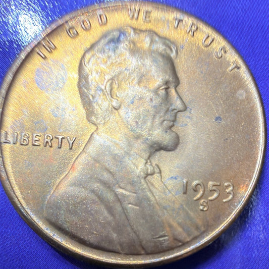 TONER! 1953-S Lincoln Wheat Cent Penny BU Uncirculated San Francisco US Coin