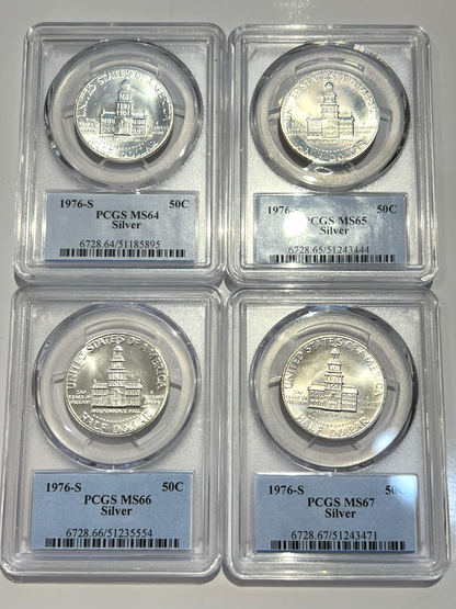 ⭐️  {4} 1976S SILVER Kennedy Half Dollars PCGS MS64, 65, 66 & 67 JFK Photo Label