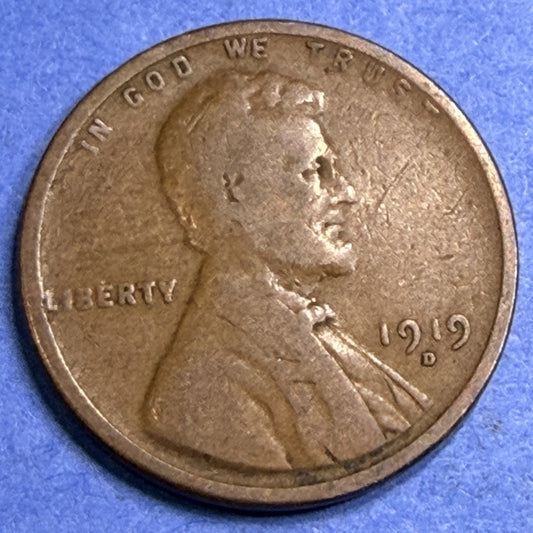 1919-D Lincoln Wheat Cent 1C XF Extremely Fine US Bronze Antique Penny Coin