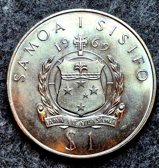 1969 Samoa $1 (Tala) Robert Louis Stevenson 1 of Only 25,000 Mintage UNC *Video*