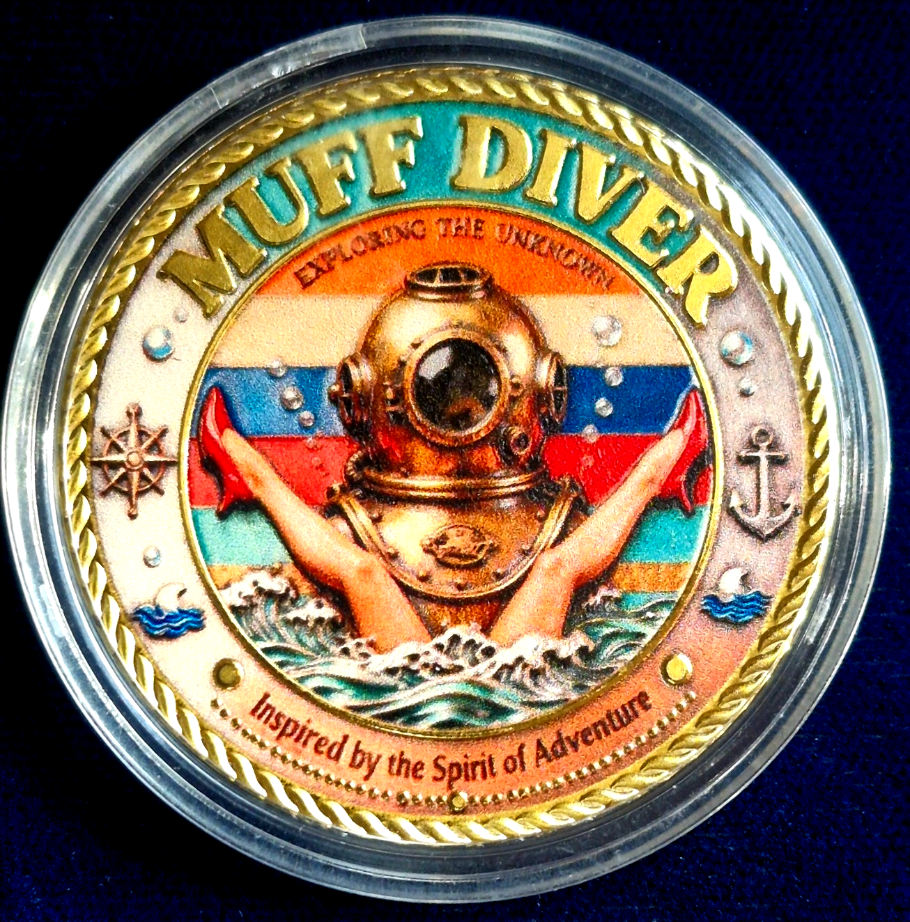 Bearded Clam & Muff Diver Commemorative Coin Diving Fun & Adventure Golden Medal