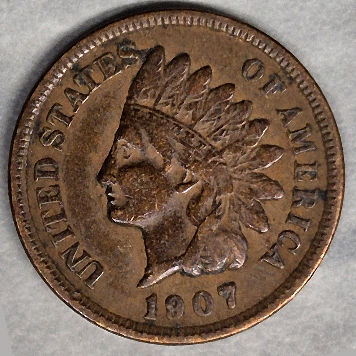 1907 Indian Head Cent Penny 1C VF Very Fine Bronze Philadelphia Mint US Coin