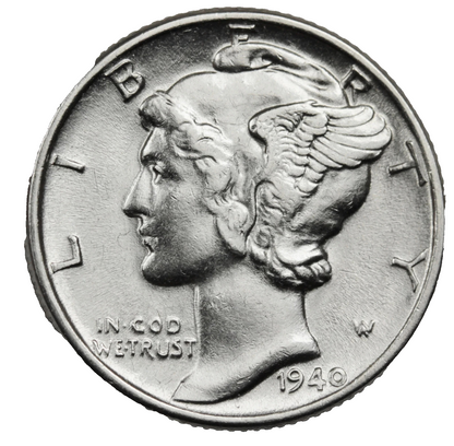 1940 D Mercury Dime BU Brilliant Uncirculated 90% Silver 10c FSB White Coin