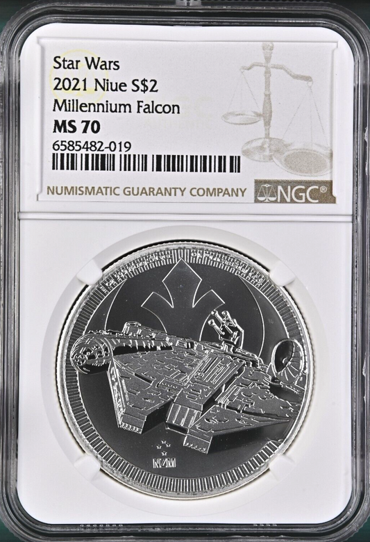 TOP POP NGC MS70 2021 $2 Niue  Star Wars: Millennium Falcon 1oz Silver Coin QEII