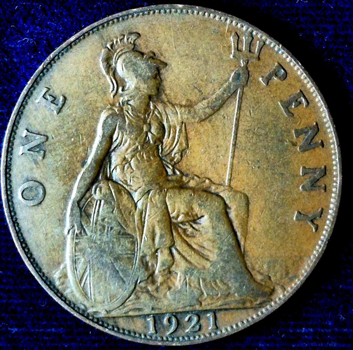 1921 Great Britain One Penny King George V Clear Details VF-XF Features This One