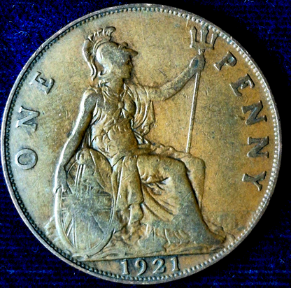 1921 Great Britain One Penny King George V Clear Details VF-XF Features This One