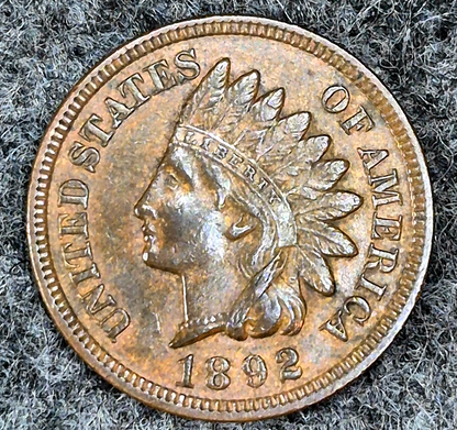 1892 Indian Head Cent Choice Crisp AU Features High Grade Coin Shown  1C