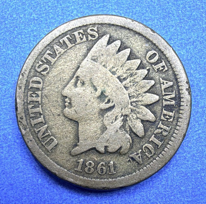 1861 Indian Head Cent Copper Nickel Civil War Semi Key Date VG Sharp Feathers CN