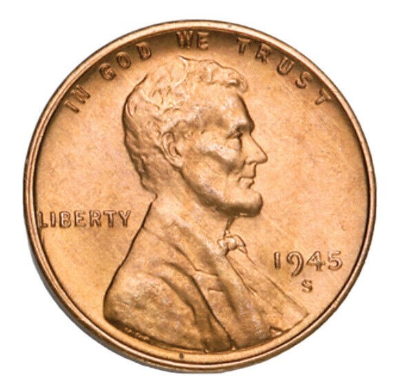 1945-S Red Gem BU Lincoln Wheat 1c BRILLIANT UNCIRCULATED From OBW Roll