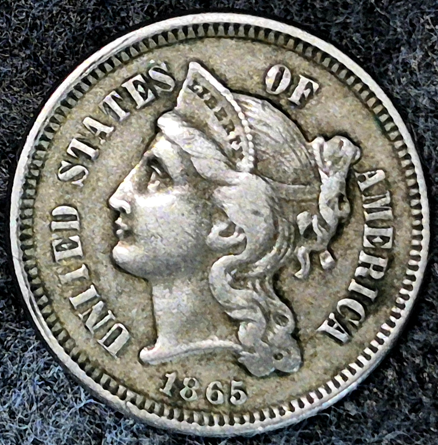 1865 First Year 3 Cent Nickel XF++ Features Full Liberty & Clear Pillar Lines