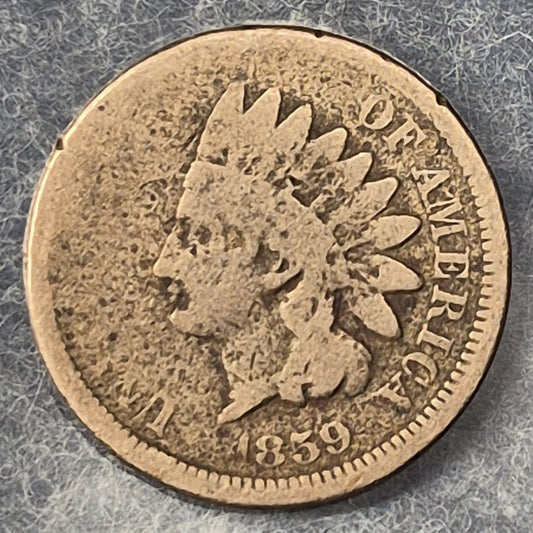 1859 Indian Head Cent Penny 1C AG About Good Copper-Nickel Laurel 1st Year