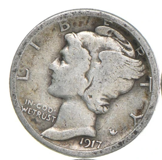 1917-S Mercury 90% Silver Dimes G-VG (Good - Very Good) Average Circulated