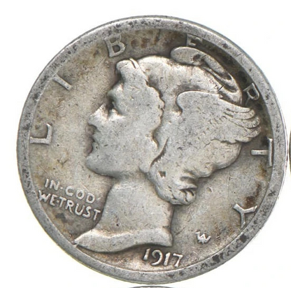 1917-S Mercury 90% Silver Dimes G-VG (Good - Very Good) Average Circulated