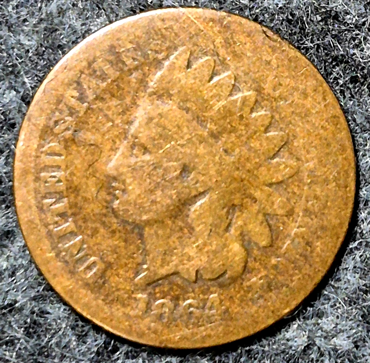 1864 Indian Head Cent Penny AG or Less Features, Hole Filler, Coin Pictured 1C