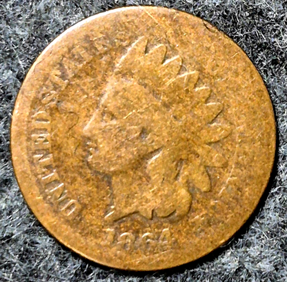 1864 Indian Head Cent Penny AG or Less Features, Hole Filler, Coin Pictured 1C