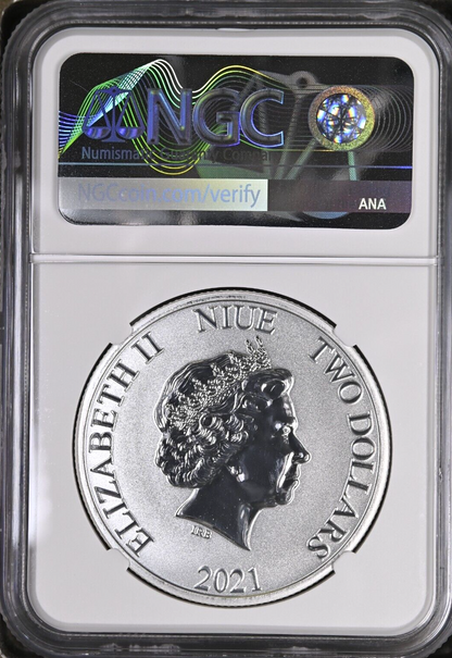 TOP POP NGC MS70 2021 $2 Niue  Star Wars: Millennium Falcon 1oz Silver Coin QEII