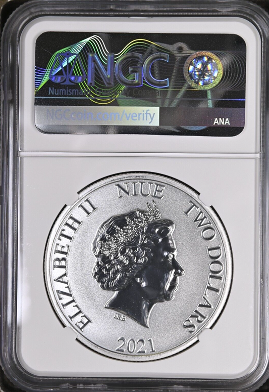 TOP POP NGC MS70 2021 $2 Niue  Star Wars: Millennium Falcon 1oz Silver Coin QEII