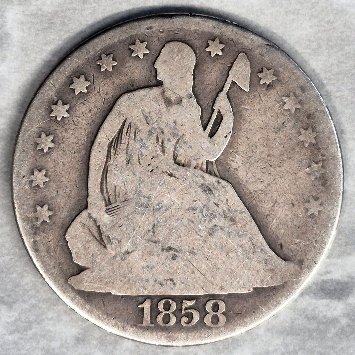 1858-O Seated Liberty Half Dollar 50C New Orleans 90% Silver Pre-Civil War Good+