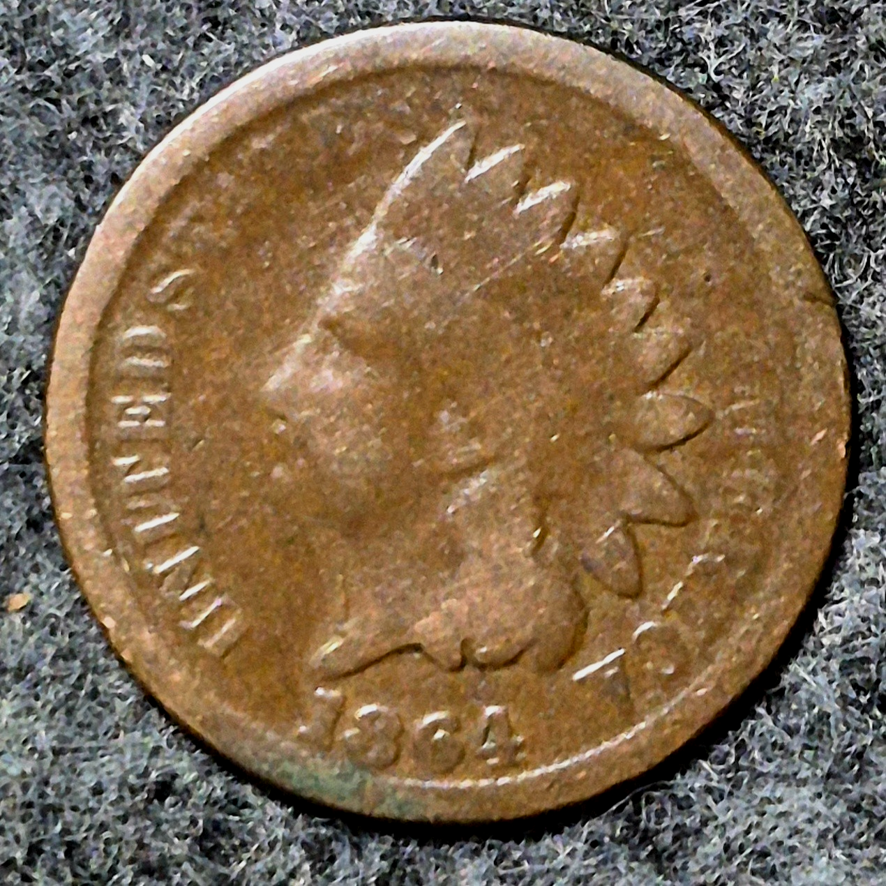 1864 Indian Head Cent Penny AG or Less Features, Hole Filler, Coin Pictured 1C