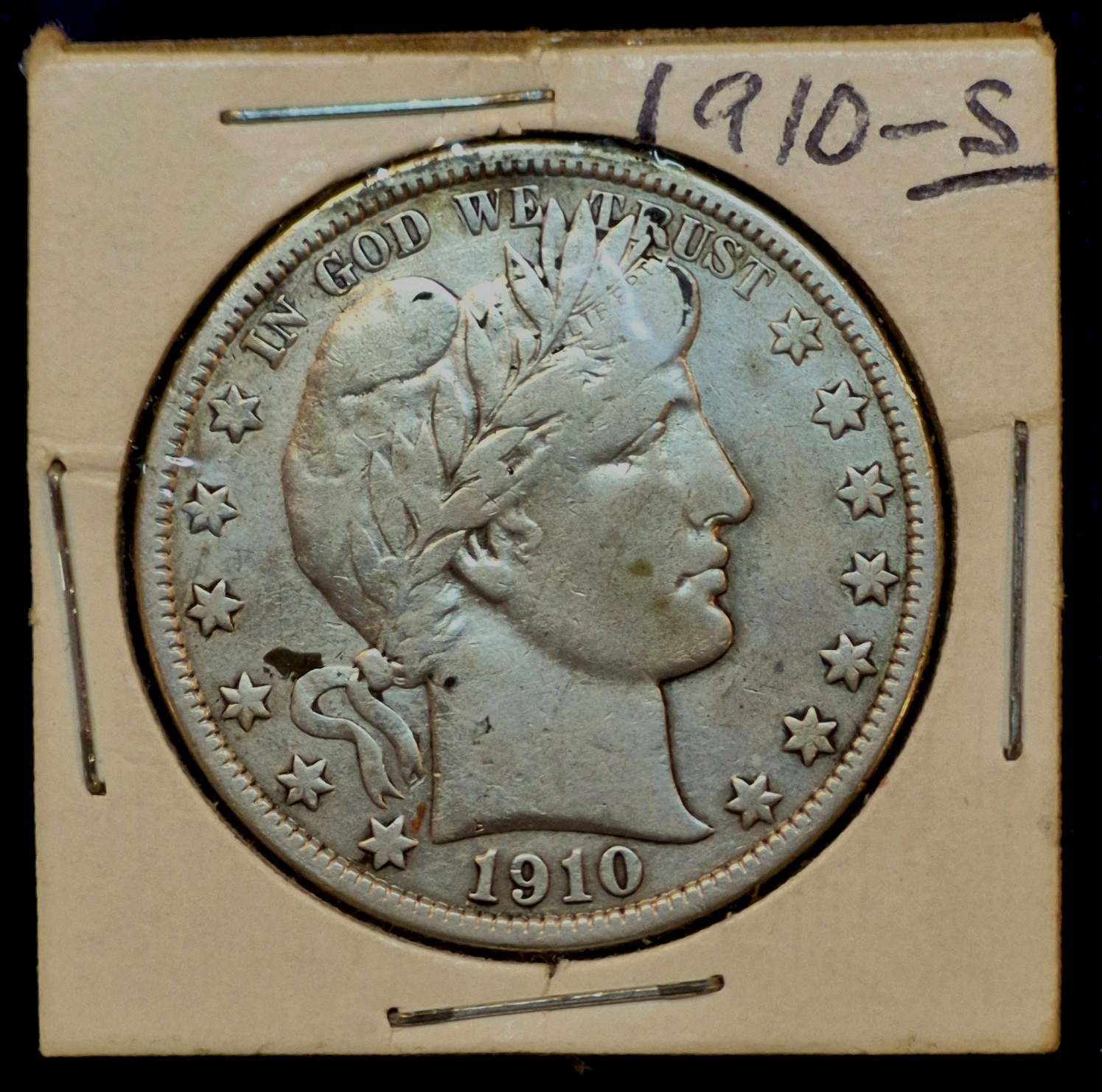 1910-S 50C Barber Liberty Head Half Dollar, Vintage Flip, VF Features 90% Silver