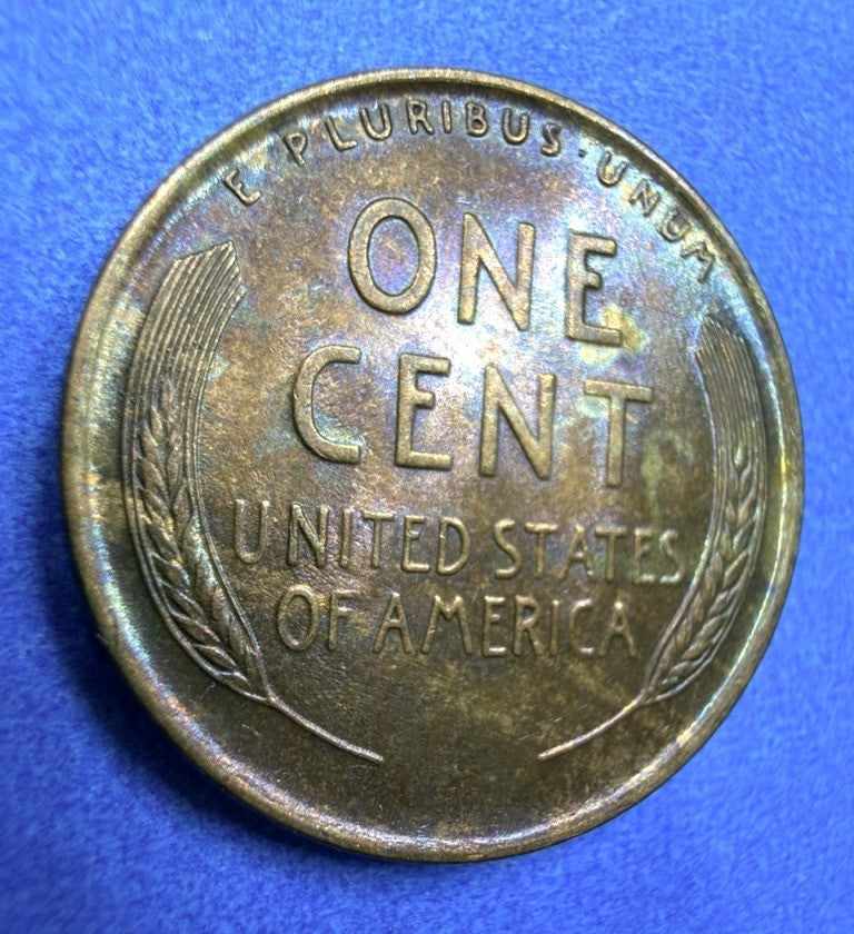 1910 Lincoln Wheat Cent Super Toner Blue Purple Gold Rainbow Toning AU Beauty