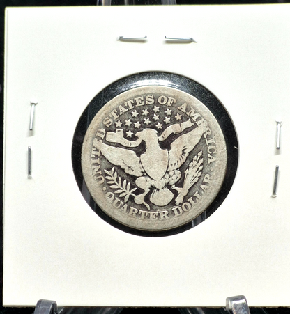 1911 Barber Silver Quarter 90% SILVER Coin Very Good Features Partial Motto 25C