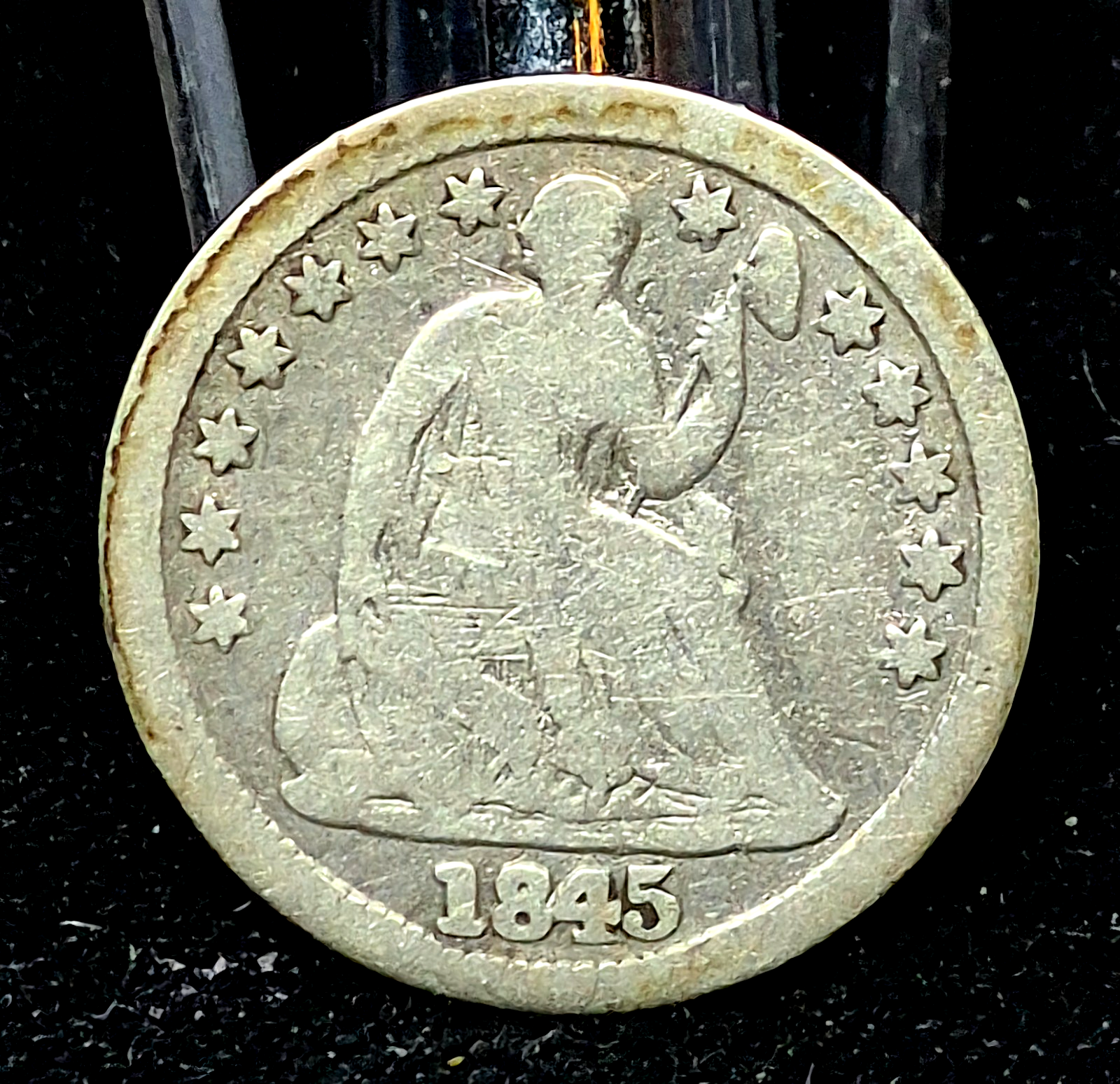 ✅ 1845 Seated Liberty Half Dime Better Date Fine Features 90% Silver 5C Coin