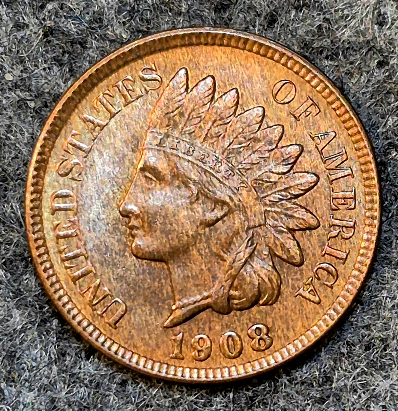 1908 Indian Head Cent Penny BU *UNCIRCULATED* MS Highly Sought Wood Grain Finish