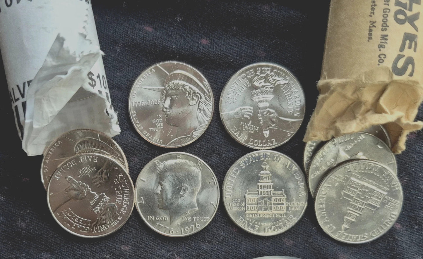 1976P & 2026P  (2) Half Dollars, Lot Only Dual Dates Minted! (1)SemiQ (1)Kennedy