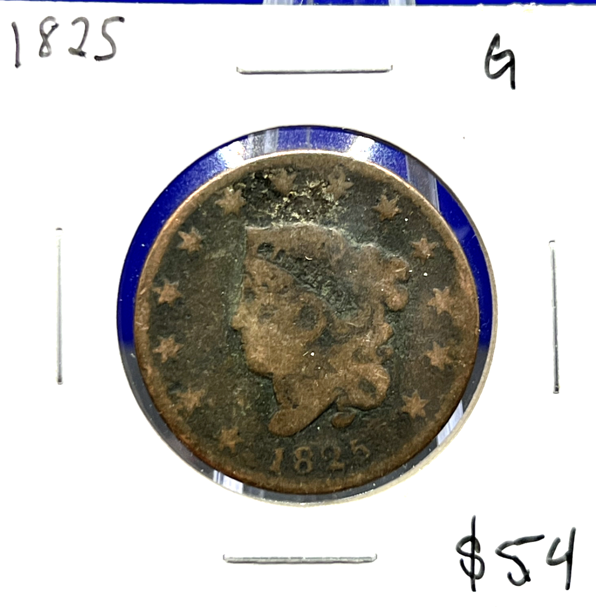 1825 Coronet Matron Head Large Cent Copper Penny ROTATED DIE 1c Collectible Coin