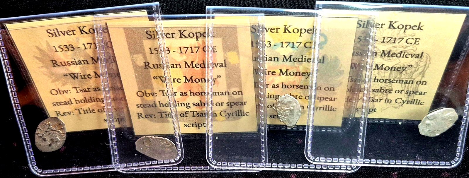 Lot (4) Russian Medieval Silver Kopek Wire Money Coin (1533-1717 CE) Uncertified