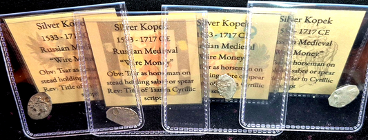 Lot (4) Russian Medieval Silver Kopek Wire Money Coin (1533-1717 CE) Uncertified