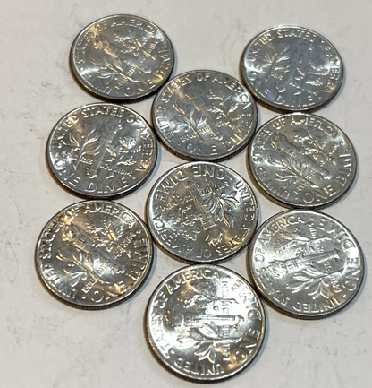 {9} 1962 D Roosevelt Dimes 90% Silver BU Uncirculated Condition $.90 Face Value