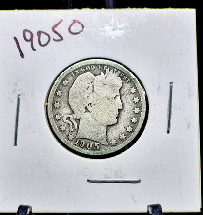 1905 O Barber Silver Quarter 90% SILVER Coin Raw G+ Features 25C