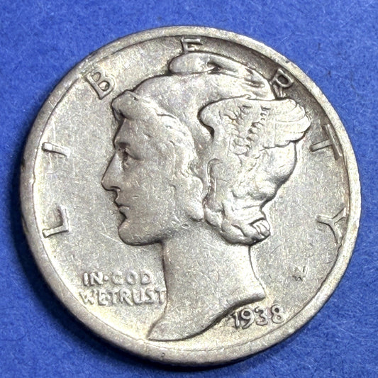 1938-S Mercury Dime 10C VF Very Fine San Francisco Low Mintage 90% Silver Coin