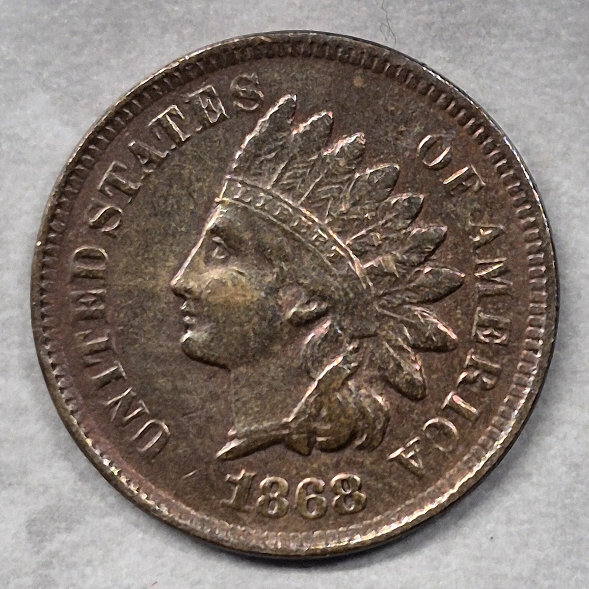 1868 Indian Head Cent Penny 1C XF+ Extremely Fine Rainbow Toned Scarce Date