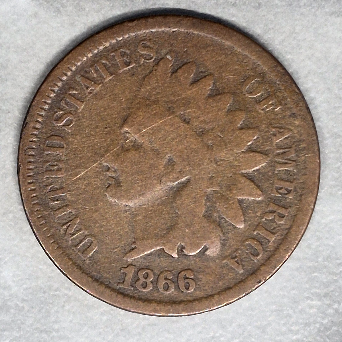 1866 Indian Head Cent Penny 1C G+ Good Plus Early Bronze Low Mintage Semi Key