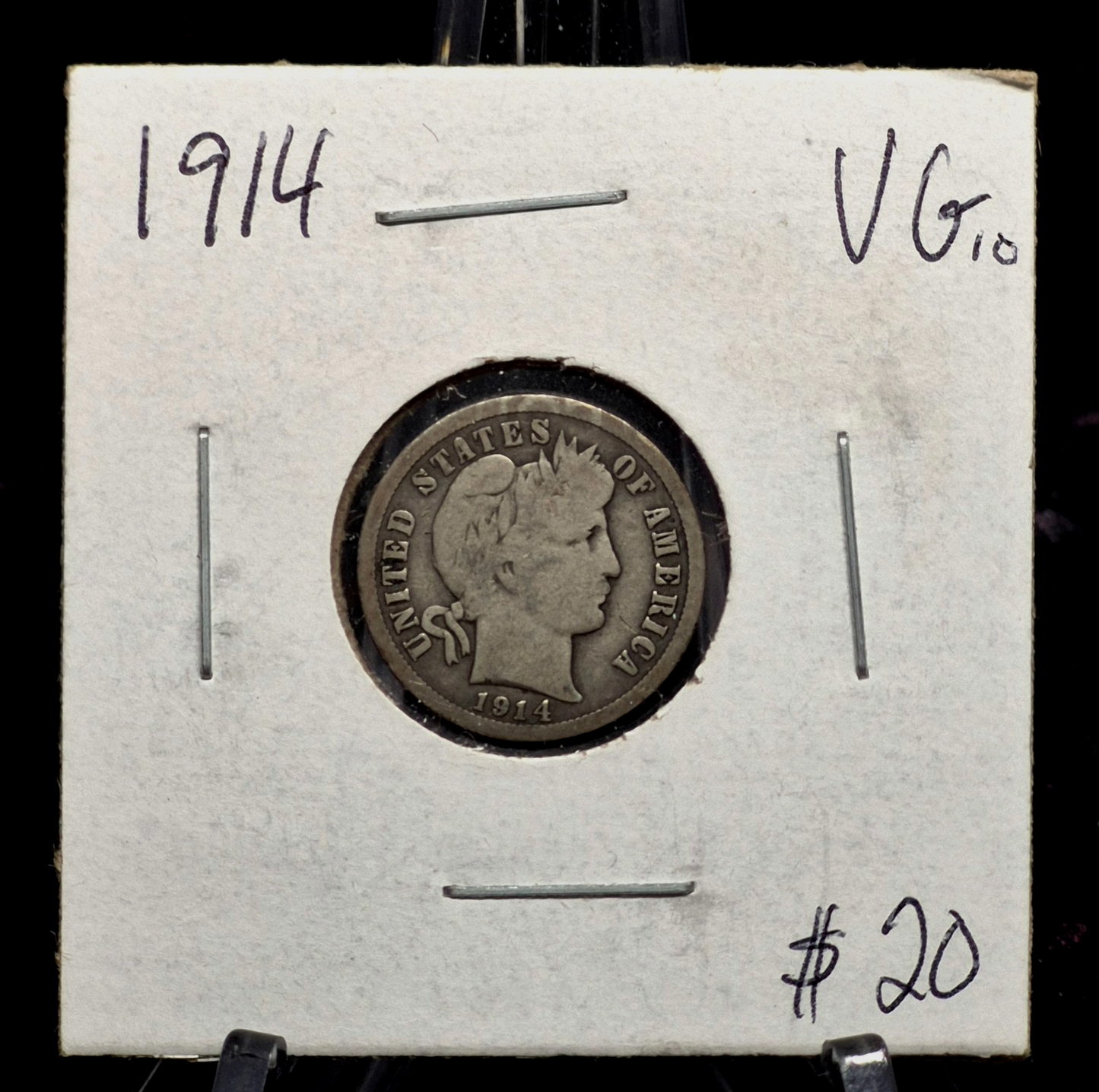 1914 P Barber Dime 90% Silver, Better VG -F Features Vintage Flip