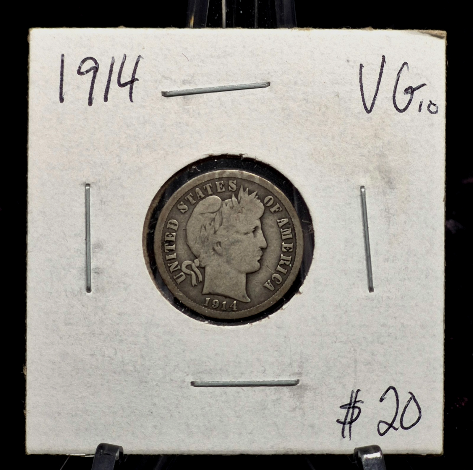 1914 P Barber Dime 90% Silver, Better VG -F Features Vintage Flip